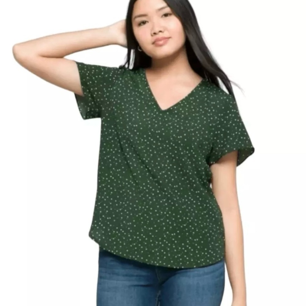 41 Hawthorn Green Polka Dot V-Neck Flutter Sleeve Blouse Petite Medium